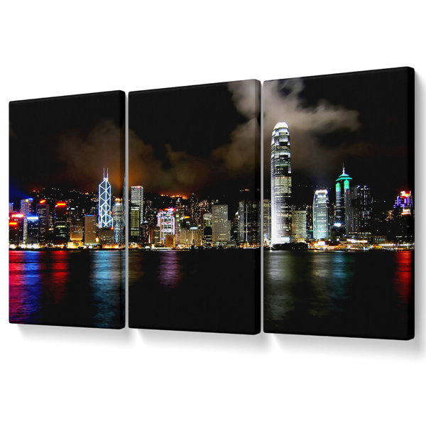 Ebern Designs Hong Kong Cloudy Nights - 3 Piece Wrapped Canvas Print ...
