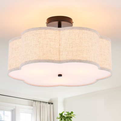 Plafonnier semi-encastré 3 lumières en lin moderne