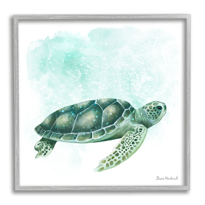 Tortue de mer mouchetée verte, H 17 po x l 17 po x P 1,5 po, Estampe numérique Farmhouse