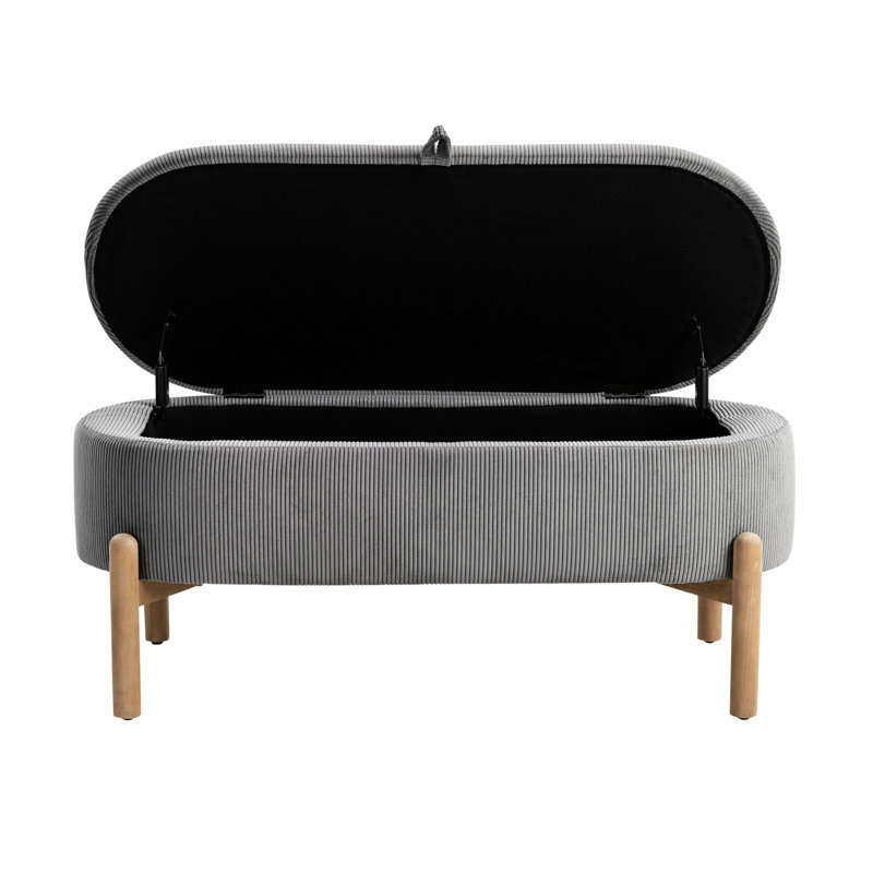 Elegant Gray Corduroy Storage Bench With Strong Wood Legs And Versatile Function Mid-Century Inspired Leg Base Option, Gray