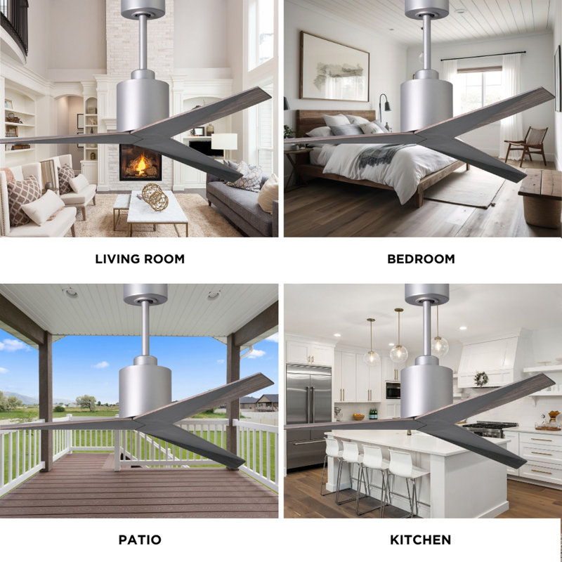 Eliza Outdoor Downrod Ceiling Fan, Brushed Nickel, Old Oak Tone