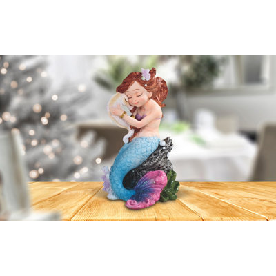 6" H Mermaid With Seahorse Mergirl Statue Fantasy Decoration Figurine