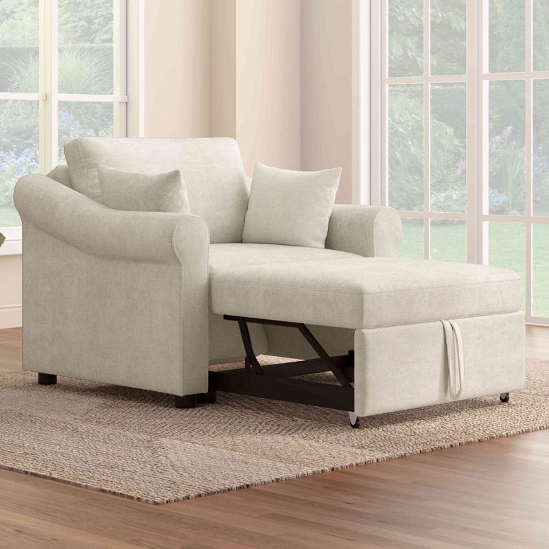 Fauteuil convertible en chenille avec dossier réglable, chaise longue 3 en 1 se transformant en lit, lit simple, Beige
