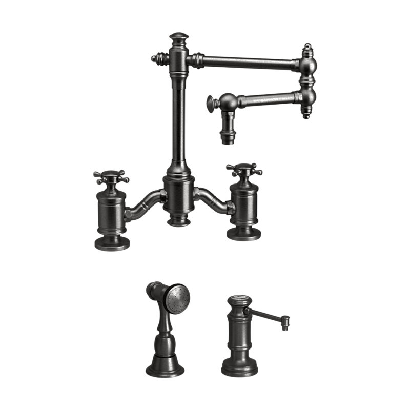 Towson Bridge Faucet - 12" Articulated Spout, Distressed Antique Copper