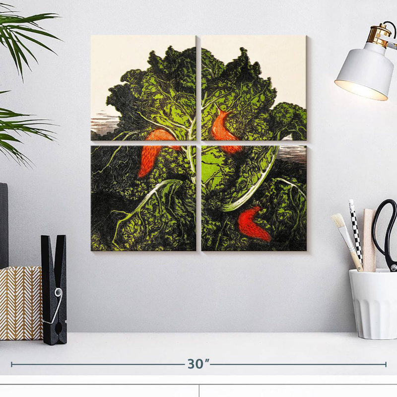 Yarlin Three Slugs On A Cabbage, 18" H x 18" W