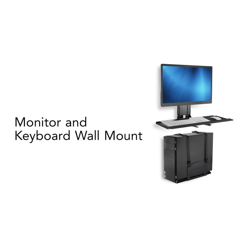 Black Adjustable Wall Mount for Monitor and Keyboard with CPU Holder