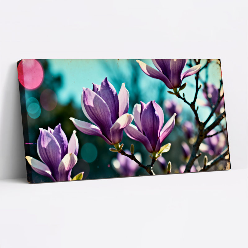 Fleurs de magnolia mauves, reproduction d'art sur toile tendue sur toile, style peinture à l'huile pour salon, chambre à coucher, décor
