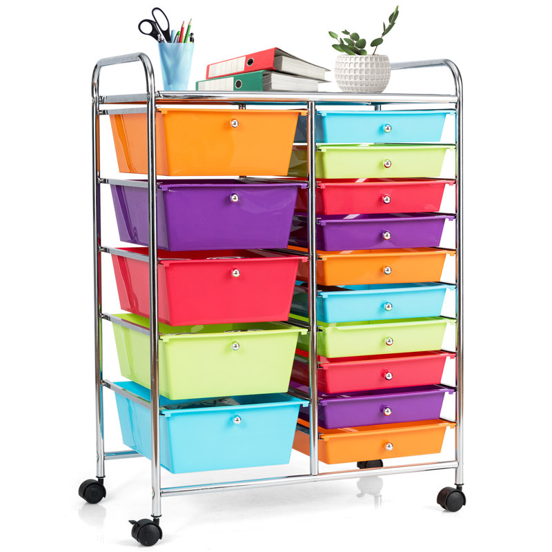 Barksdale 15-Drawer Utility Rolling Organizer Cart, Multicolor