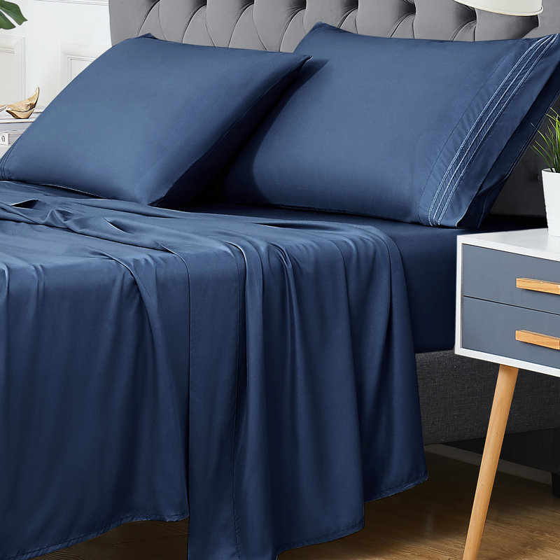 Ensemble de draps en rayonne. 4 draps de lit rafraîchissants avec drap-housse à poche profonde de 16 po. Rayonne douce et soyeuse respirante dérivée de draps en rayonne de refroidissement avec drap plat et taies d'oreiller