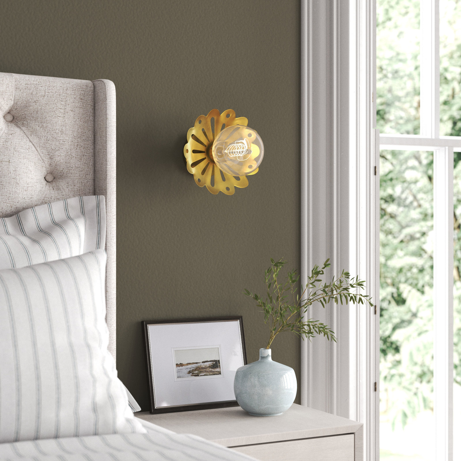 Lorenza Single Light Dimmable Armed Sconce, Aged Brass