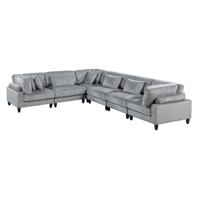 Ensemble modulaire 6 pièces 6 pièces Modular Velours côtelé gris 3X Fauteuils