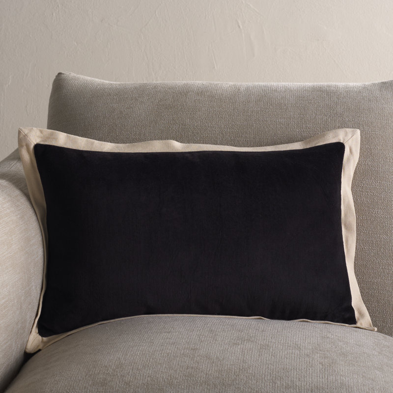 Coussin en coton Jordy, Noir, H 12 po x l 20 po, Rectangulaire