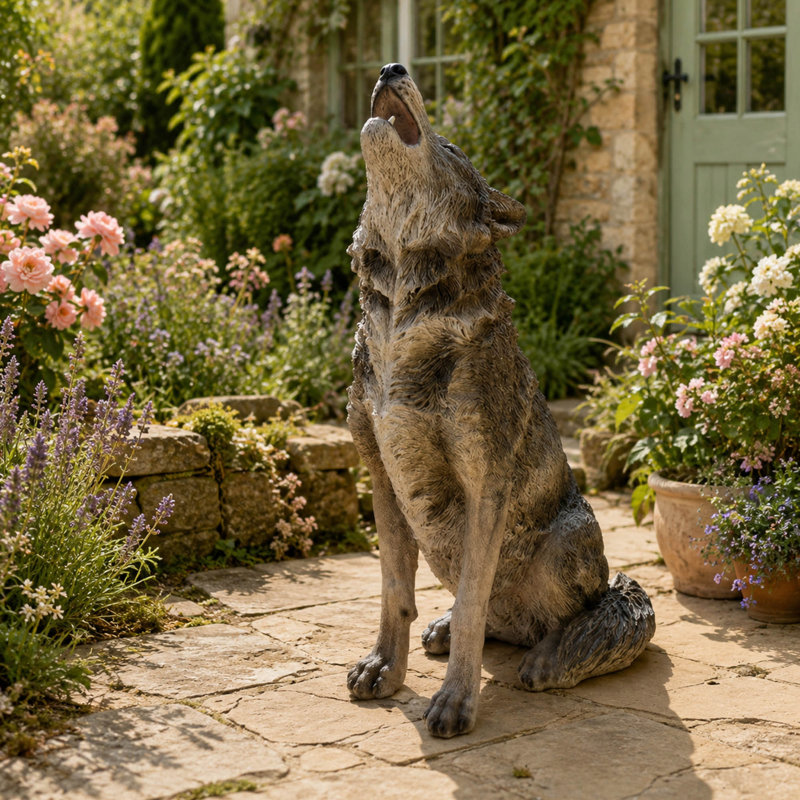 Statue de jardin loup hurlant, résine résistante aux intempéries