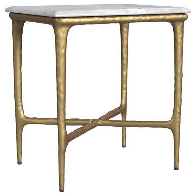 Angela Rectangular Marble Top Side Table White and Gold