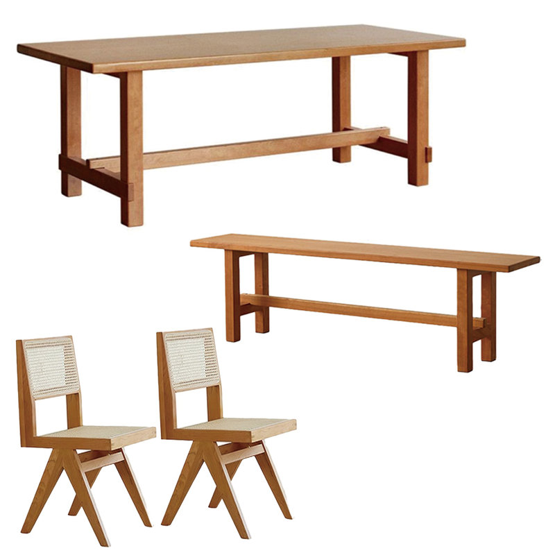 Elegant solid wood table set, 29.52"H x 94.48"L x 35.43"W