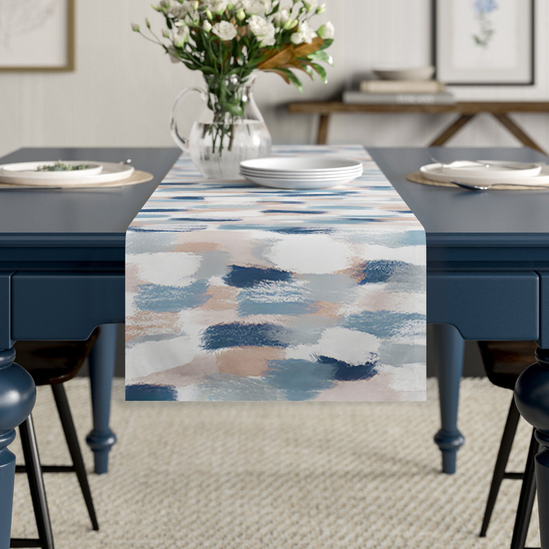 Maribeth Geometric Table Runner, 72" x 16", Blue, Abstract