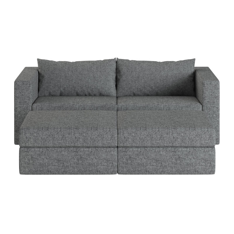 Petit salon | Canapé 3 places + 2 repose-pieds | Parfait pour se détendre, Velours gris