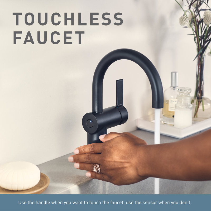 Moen Doux Motionsense Wave Touchless Single Handle Bathroom Sink Faucet with Drain Assembly, Chrome