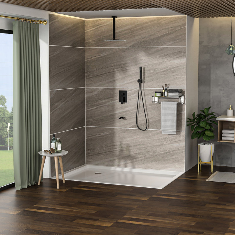 Oil Rubber Bronze Shower With Waterfall Spout & Adjustable Head System Tub Three-Valve Diverter -, Oil Rubbed Bronze