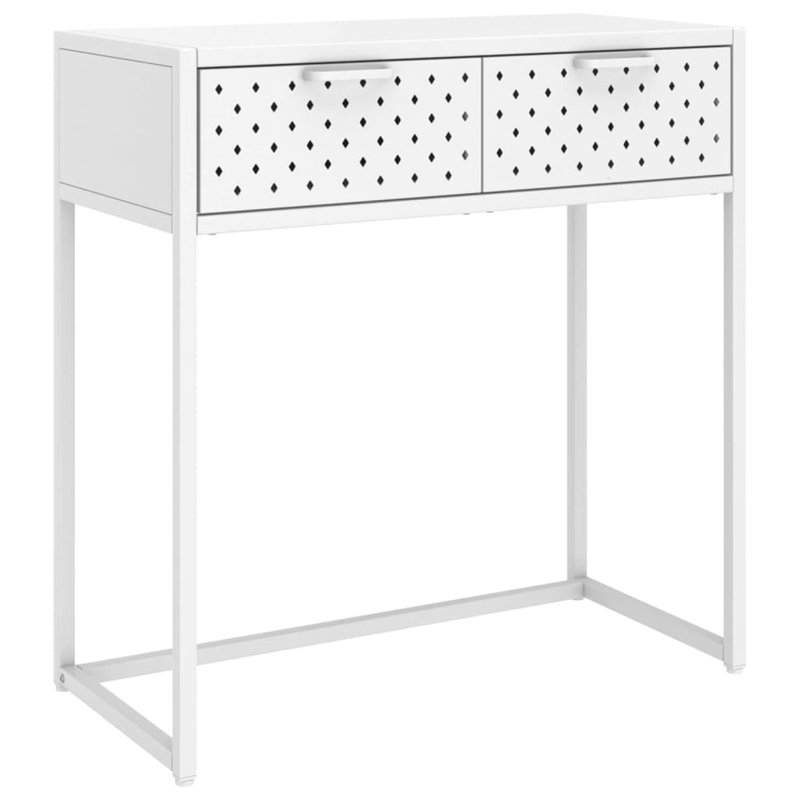 Console Console pour hall d'entrée Table de chevet étroite avec tiroir en acier, Blanc