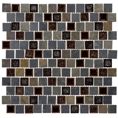 Exploration 1" Natural Stone and Crackled Glass Mosaic Kitchen Backsplash, Bathroom, Shower, Wall and Floor Tile