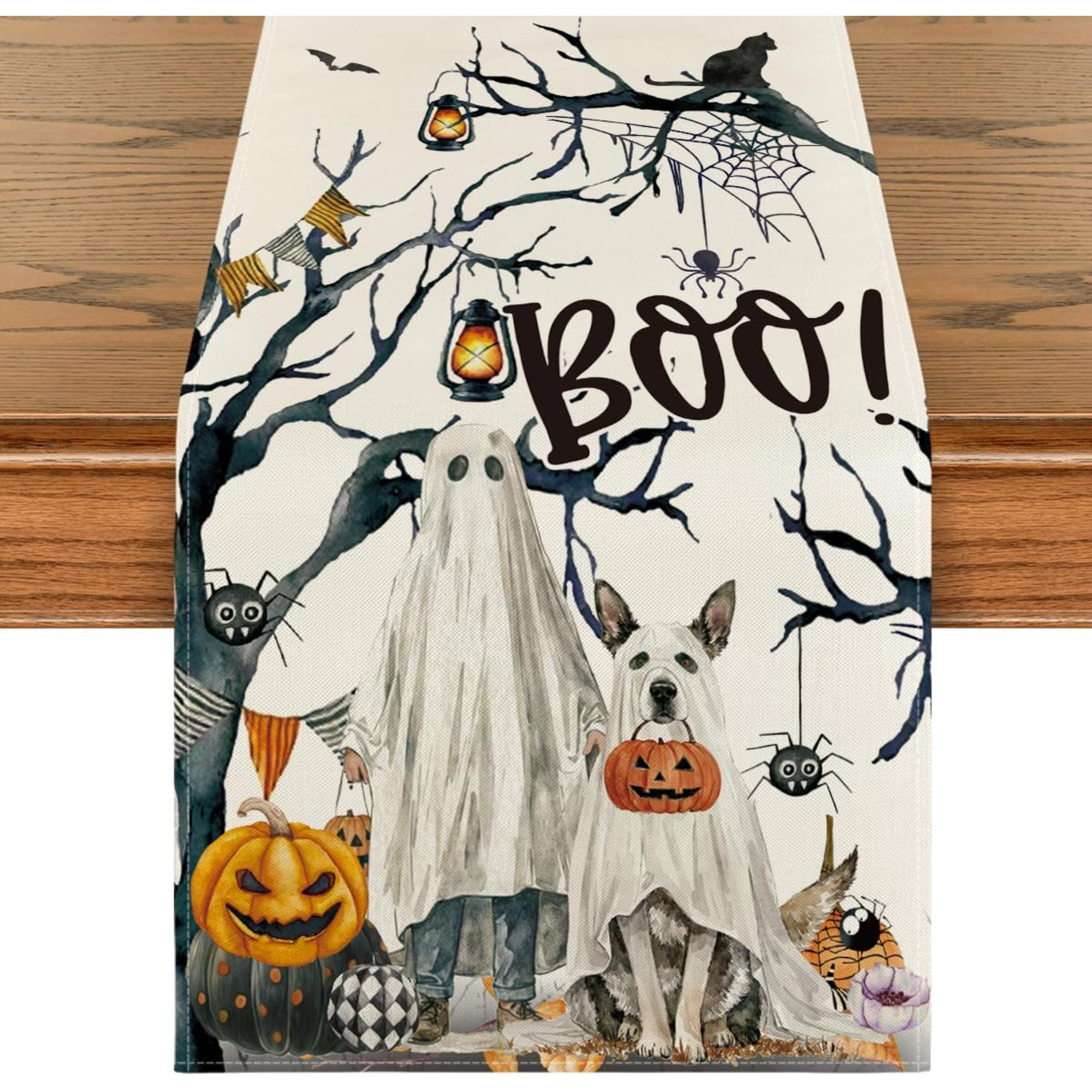 The Holiday Aisle® Pumpkins Tree Dog Boo Halloween Table Runner