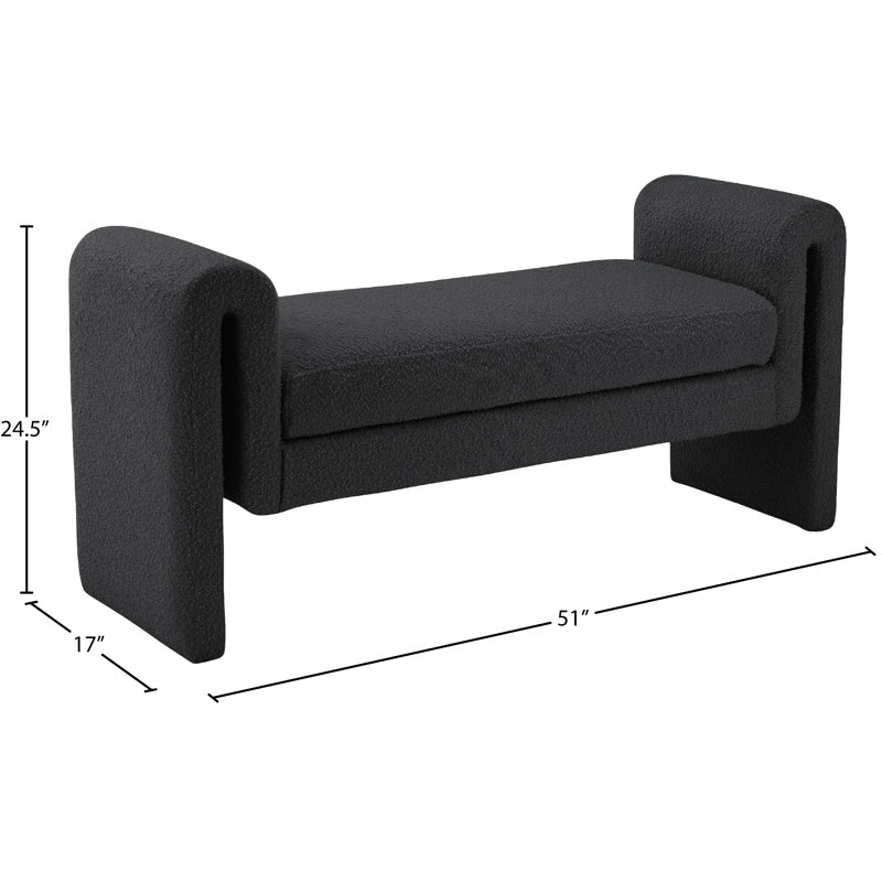 Banc rembourré Boucle, Tissu bouclé noir