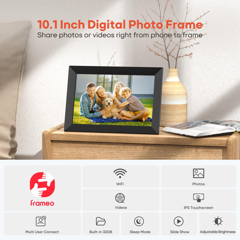 Wifi Digital Picture Frame, 1280X800 HD IPS Touch Screen Photo Frame Electronic, 32GB Memory, Auto-Rotate, Wall Mountable, Share Photos/Videos Instantly Via App From Anywhere