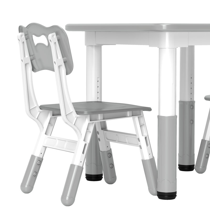 AIYAPLAY 3 Pcs Height Adjustable Kids Table and Chair Set for Playroom, Grey