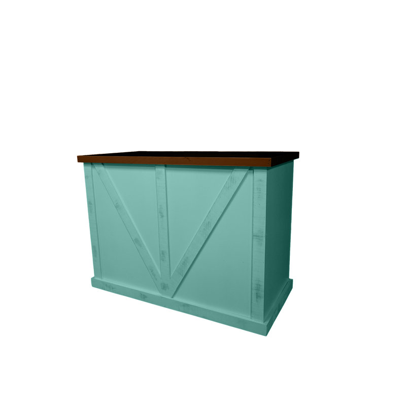 Farmhouse 48" Solid Wood Kicthen Island with trash bin compartment, Aqua Fiesta