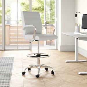 Adjuto Mid-Back LeatherSoft Drafting Chair with Adjustable Foot Ring and Chrome Base