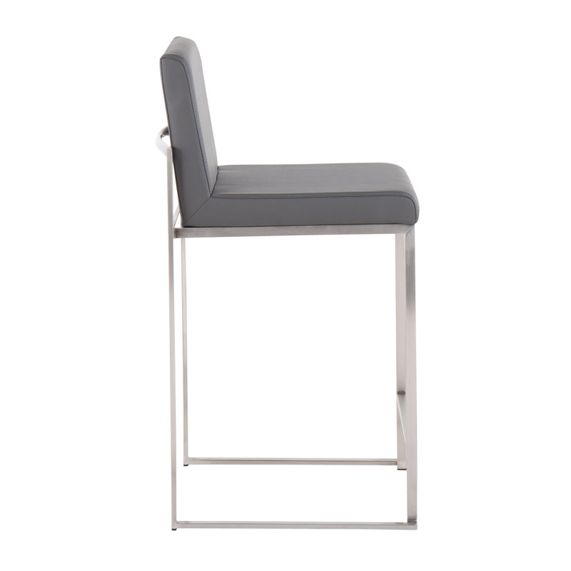 Fuji Contemporary High Back Counter Stool in Faux Leather by LumiSource - Set of 3, Silver