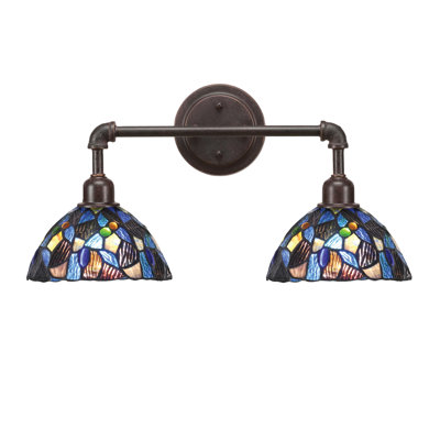 2 Light Bath Bar Shown In Dark Granite Finish With 7″ Blue Mosaic Art Glass