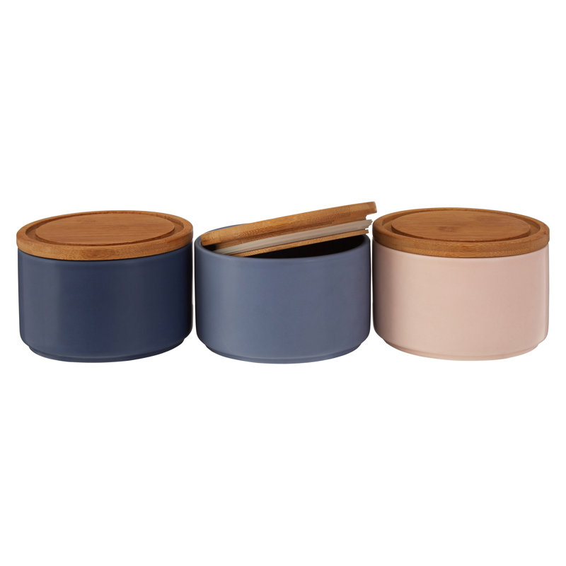 Stoneware Jar - Set of 3, Blue/Pink