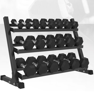 Pro-Grip Series - Haltères en caoutchouc avec support de rangement pour une résistance totale