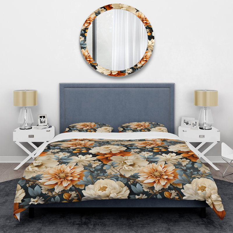 Orange Rustic Elegance Floral Pattern III - Ensemble de housse de couette à motif floral