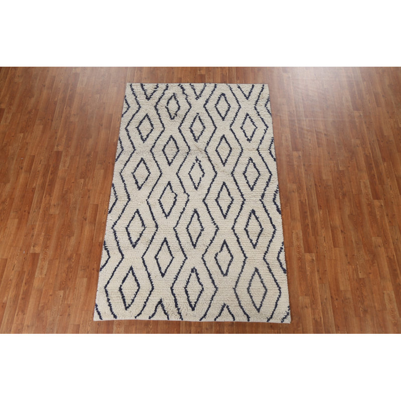 Tapis oriental marocain en laine Trellis noué à la main 5 x 8
