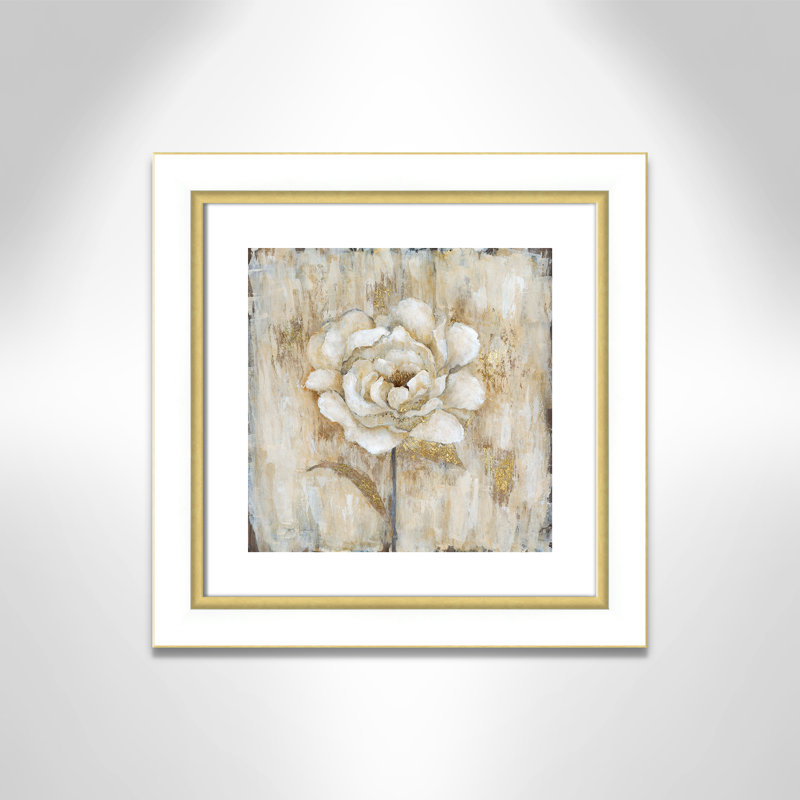 Venetian Gold Botanical I - peinture encadrée, Cadre blanc et or, H 19,25 po x l 19,25 po x P 1,13 po
