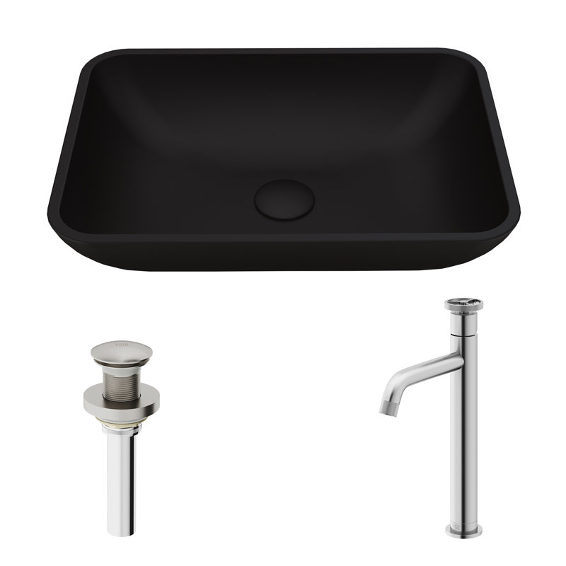 Lavabo de salle de bain vasque rectangulaire noir avec robinet H 12 po Sottile MatteShell