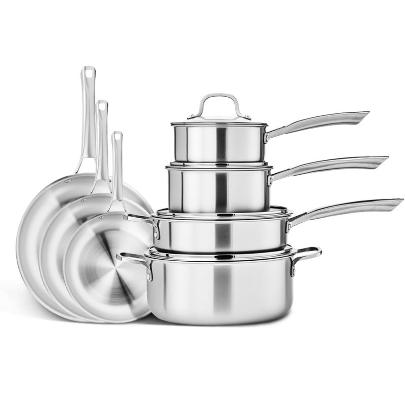 Ensemble de 11 casseroles et casseroles en acier inoxydable 11 pièces avec couvercles