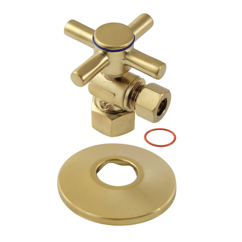 Kingston Brass 1/2-Inch FIP x 3/8-Inch OD Comp Quarter-Turn Angle Stop Valve with Flange, Brushed Brass