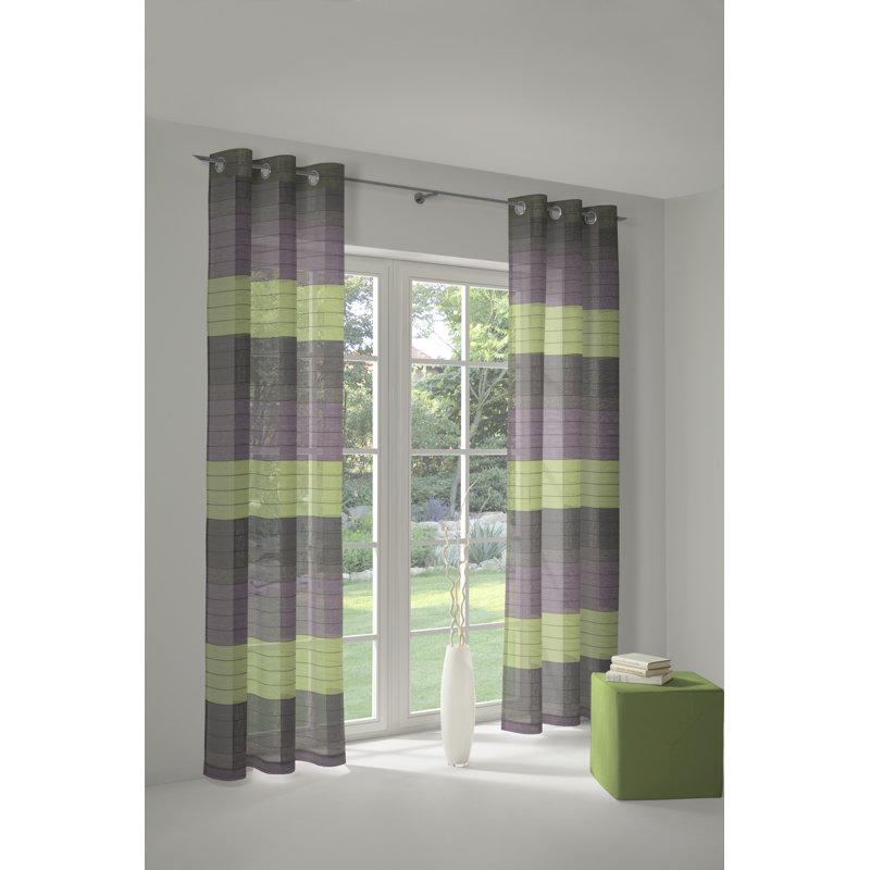 Striped Eyelet Curtain, Purple/Green, 135 W x 245 D cm