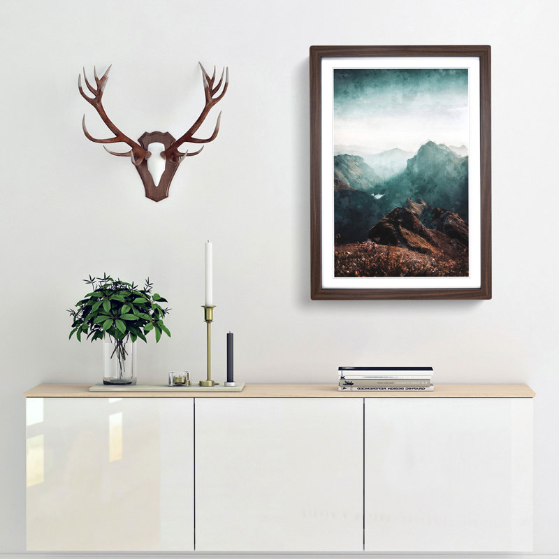 Mountains in Weissbad Switzerland - Picture Frame Painting Print, 87cm H x 62cm W x 2cm D, Walnut Framed