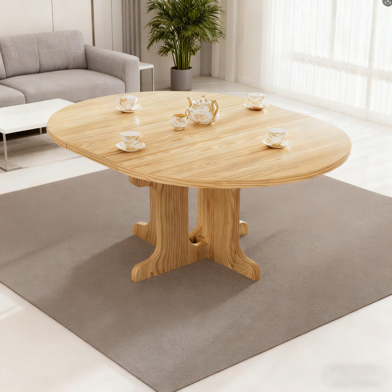 43.3-59 Inch Extendable Round/oval Wood Dining Table For 4-8 People, Space-saving Design With Extension Leaves & Cross Legs For Kitchen And Living Room