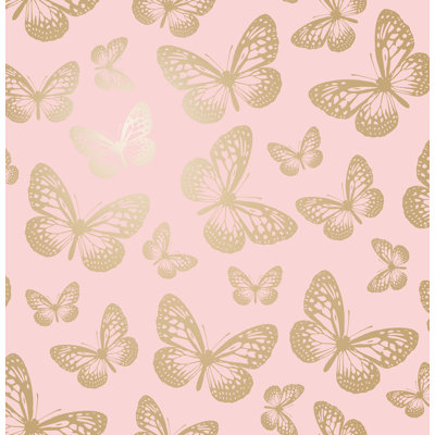 Metallic Butterflies Pink Whimsical Wallpaper