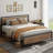 Modern Wood & Black Metal Platform Bed Frame with Sturdy Headboard-472822283-472822284