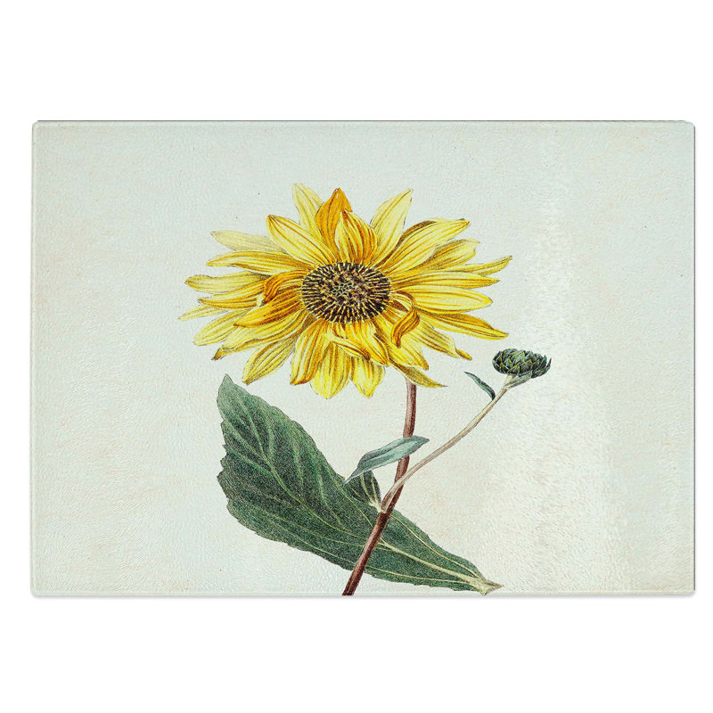 Glass Illustration of A Yellow Sunflower Chopping Board, 39 cm W x 28.5 cm L