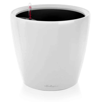 Pot à fleurs rond en plastique Classico LS 21 avec indicateur de niveau d'eau pour l'intérieur et l'extérieur, blanc brillant
