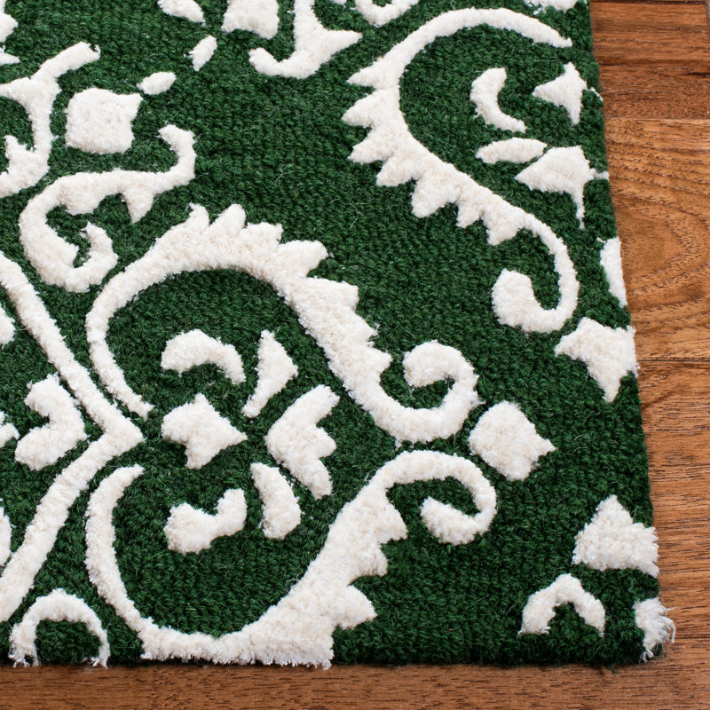 Arissa Hand Tufted Wool/Viscose Damask Rug in Green/Ivory, Rectangle 6' x 9'