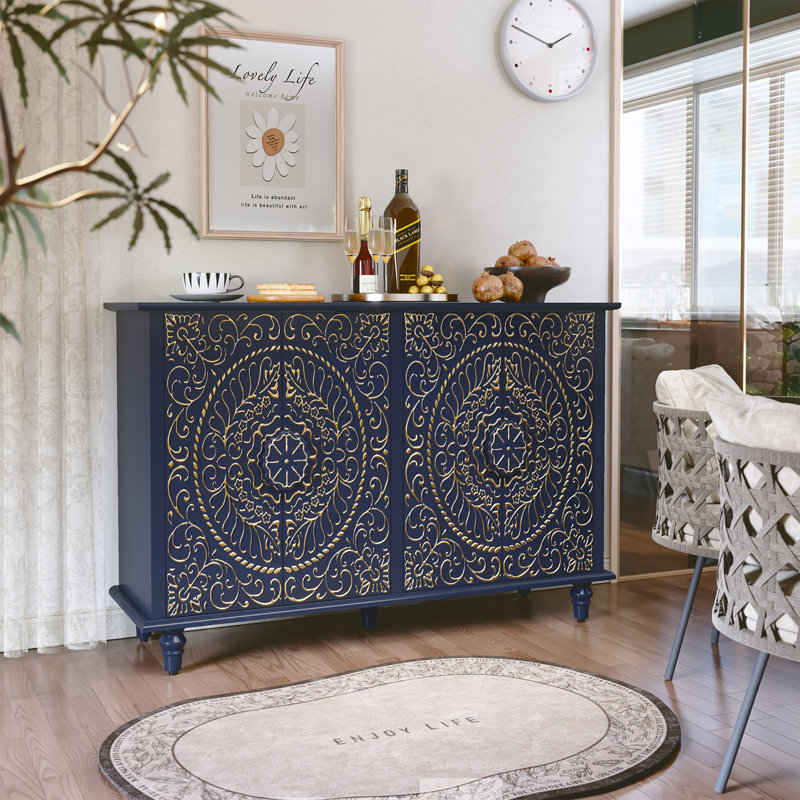Gwennan 47.7" Wide Decorative Accent Storage Cabinet with 4 Doors, Blue